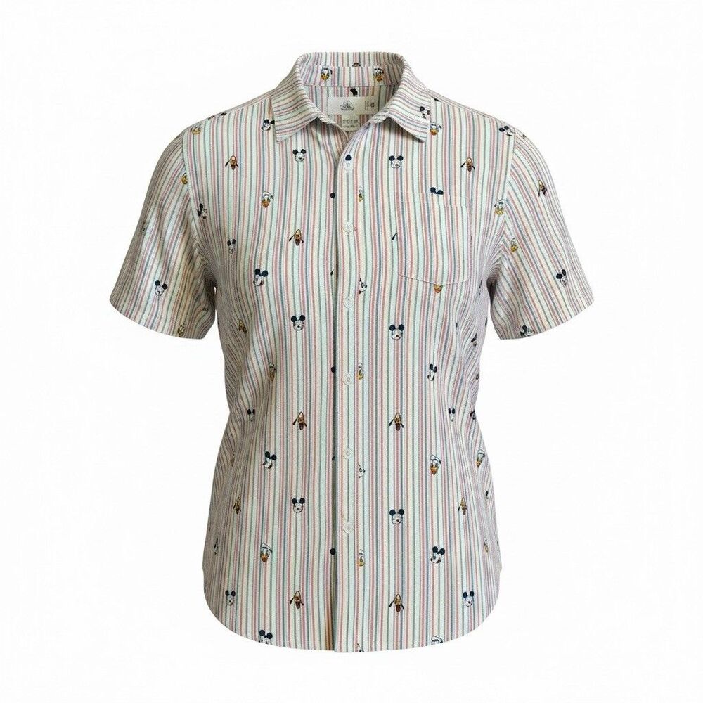 Disney Men's 2XL Regular Pin Striped Button-Up Mickey Donald Pluto NWT Vacation